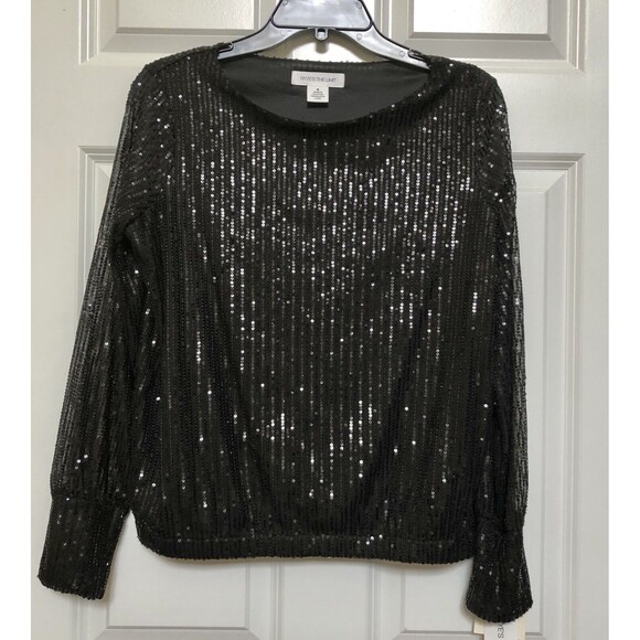 Skye's the Limit Top Size Small Sequin Black Long Sleeve Pullover Crew Neck - Picture 1 of 7